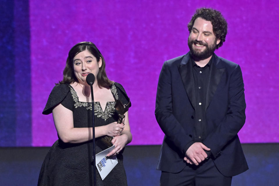 Samy Burch and Alex Mechanik accept the award for Best First Screenplay for “May December” onstage at the 2024 Film Independent Spirit Awards held at the Santa Monica Pier on February 25, 2024 in Santa Monica, California.