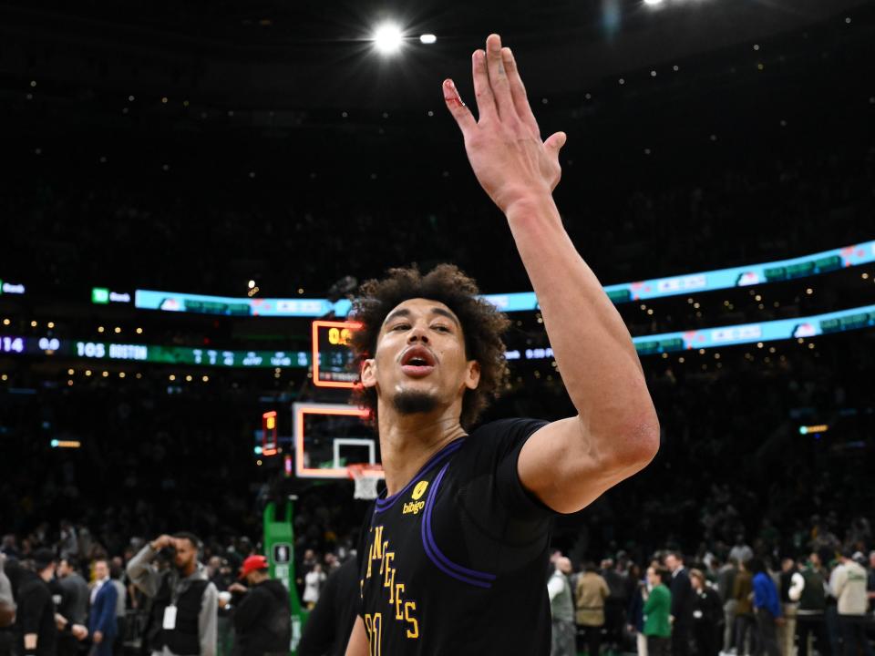 Jaxson Hayes blows a kiss to the Boston crowd. (Brian Fluharty/Getty Images)