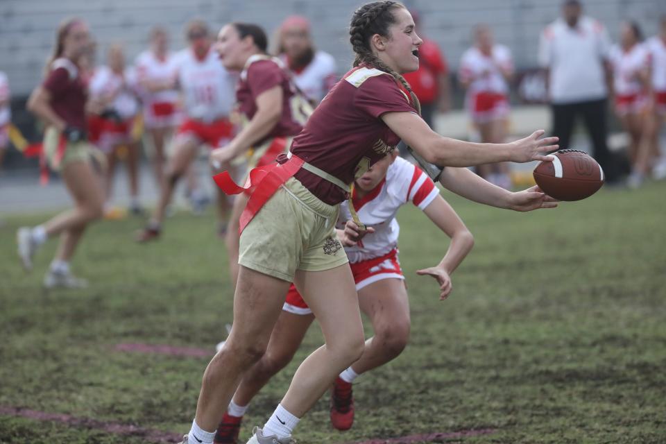 Action from the North Fort Myers High School girls flag football team district win over North Fort Myers High School at Riverdale on Thursday, April 11, 2024.