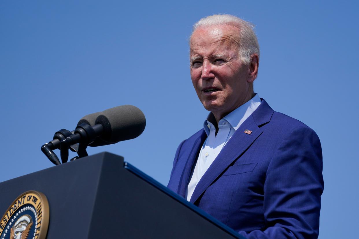 President Joe Biden speaks about climate change and clean energy at Brayton Power Station, Wednesday, July 20, 2022, in Somerset, Mass. 