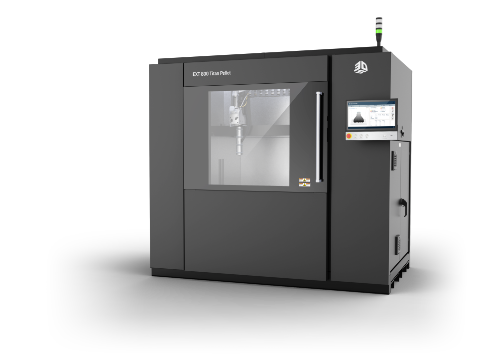 3D Systems adds the cost-effective, space-saving EXT 800 Titan Pellet to its lineup of high-speed industrial pellet extrusion 3D printers.