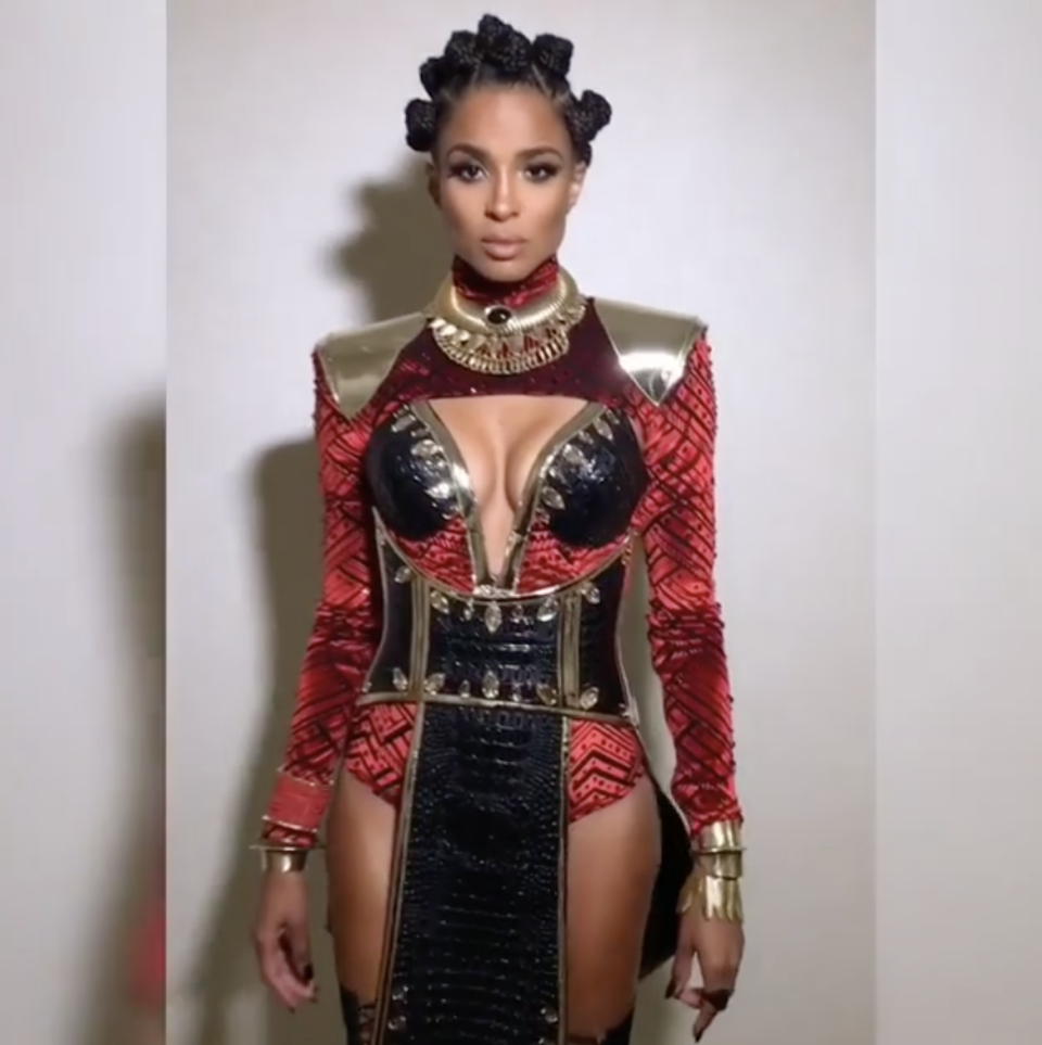 <p>“Wakanda Forever,” <i>Black Panther</i> fan Ciara captioned a snapshot of her costume. She showed some love to Nakia, the character Lupita Nyong’o played in the blockbuster Marvel movie. (Photo: Ciara via Instagram) </p>