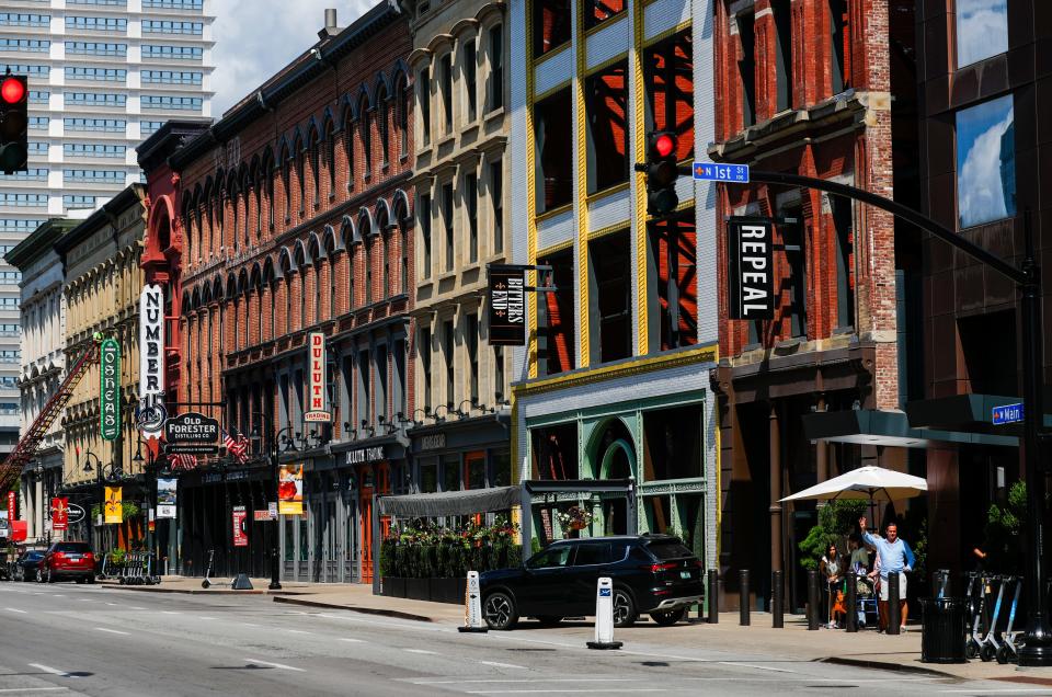 Whiskey Row in the 100 block of West Main has seen several new establishments open up in the past two years, including Hotel Distill. July 31, 2023. 