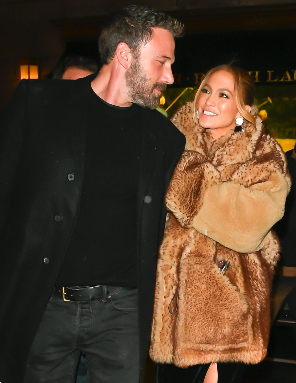 <p>The couple looked cuddly outside the Polo Bar in February. </p>