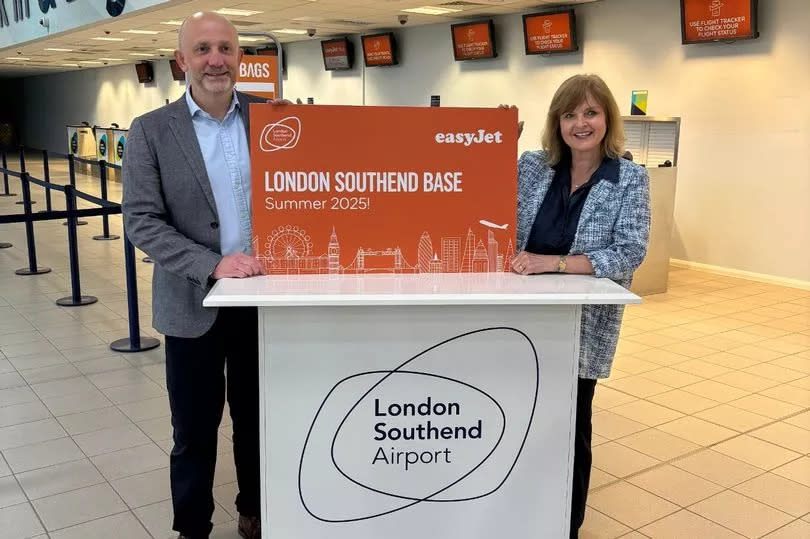 John Upton and Ali Gayward announcing easyJet's expansion at Southend Airport