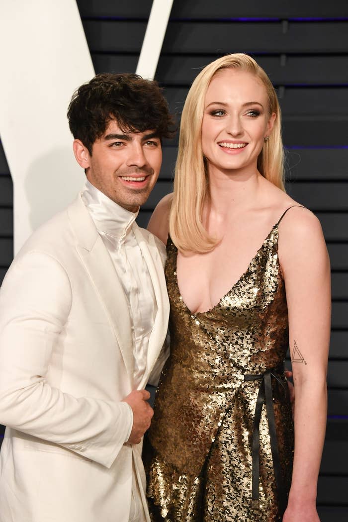 Closeup of Joe and Sophie on the red carpet