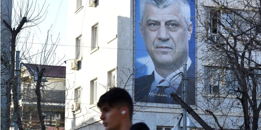 A billboard with Hashim Thaci in Kosovo