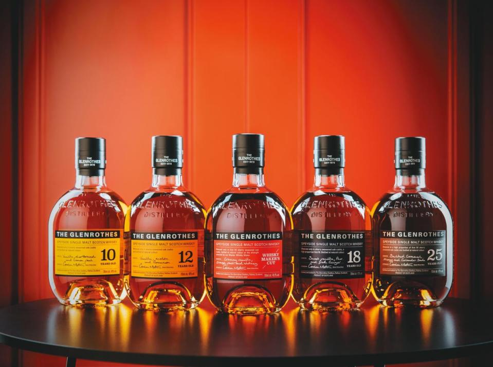 Gordon Motion打造100％雪莉桶的格蘭路思全新系列The Soleo Collection，左起：10年、12年、高酒精強度的Whisky Maker's Cut、18年、25年。