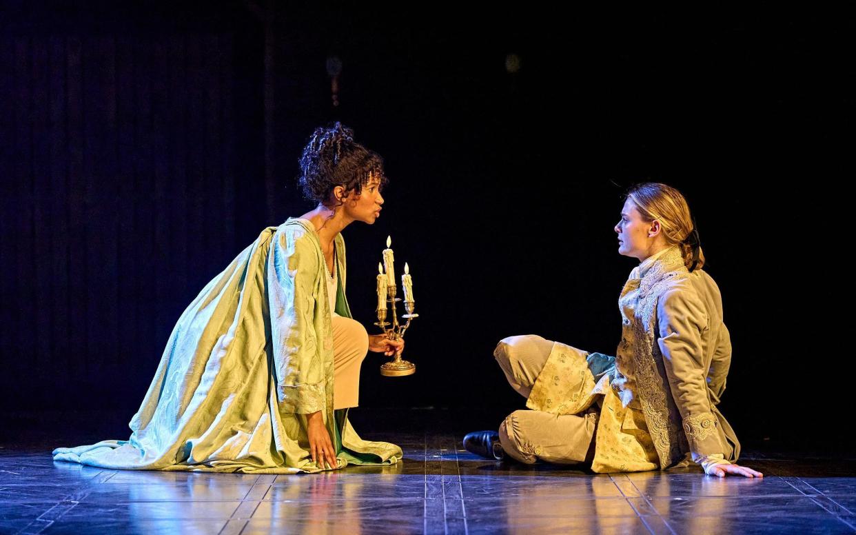 Rhianna Dorris as Melissa Milcot and Louisa Binder as Young Alexander in Coram Boy