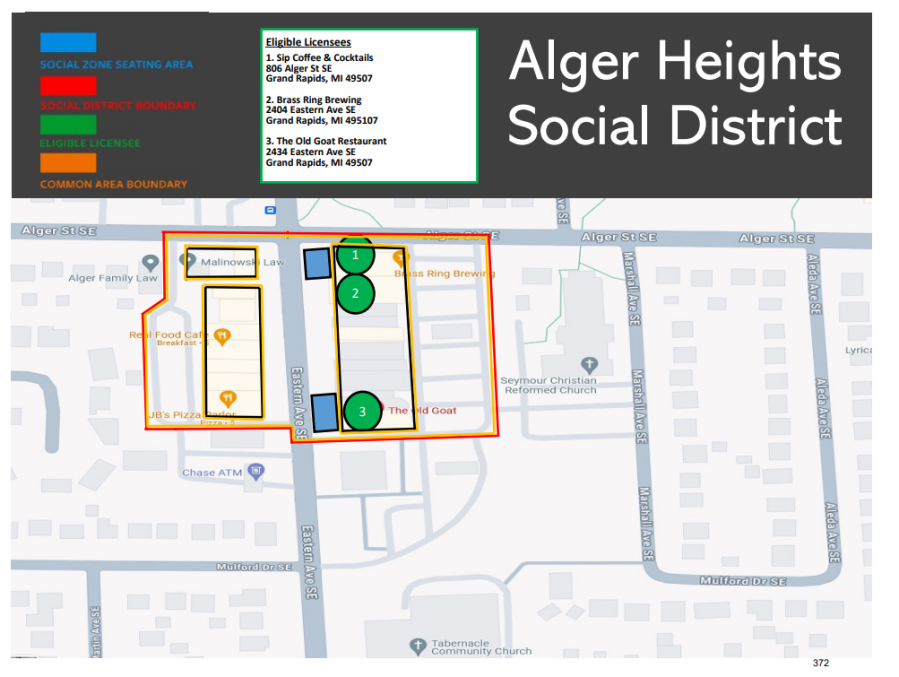 A map showing a planned social district in Alger Heights. (Courtesy city of Grand Rapids)