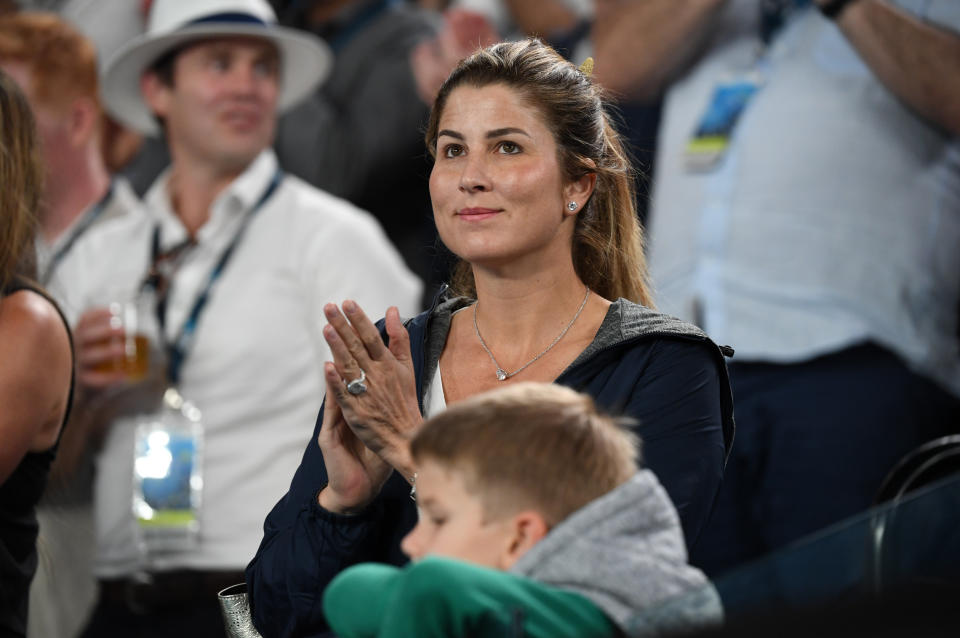 Mirka Federer, pictured here watching her husband at the Australian Open in 2020.