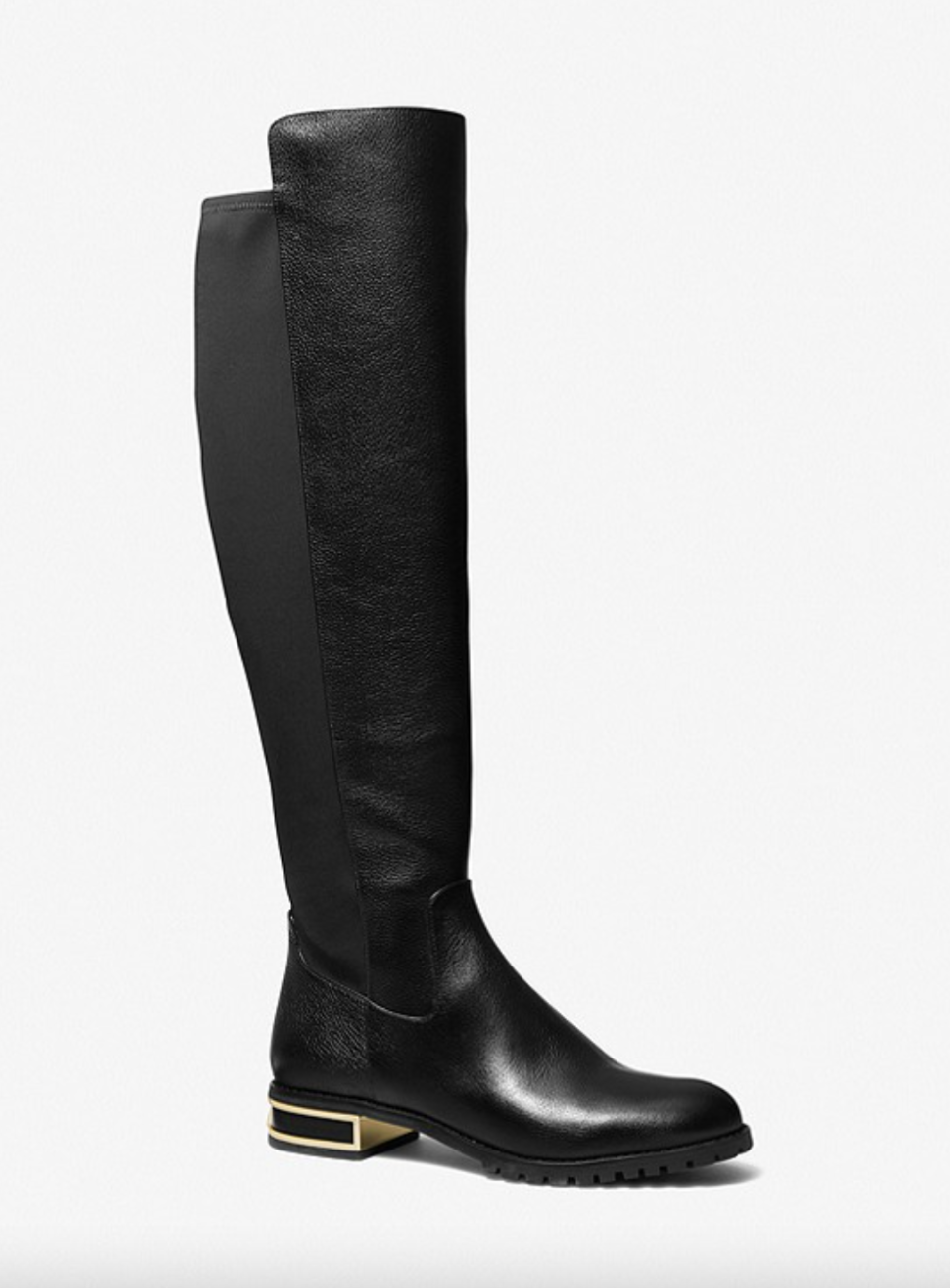 Alicia Leather Over-the-Knee Boot in black leather gold heel michael kors