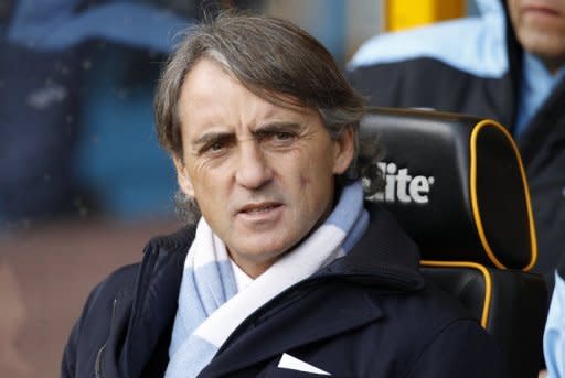 Manchester City manager Roberto Mancini, pictured here on April 22, has warned his Premier League title-chasers to beware the threat of in-form Newcastle when they travel to the north-east side on Sunday