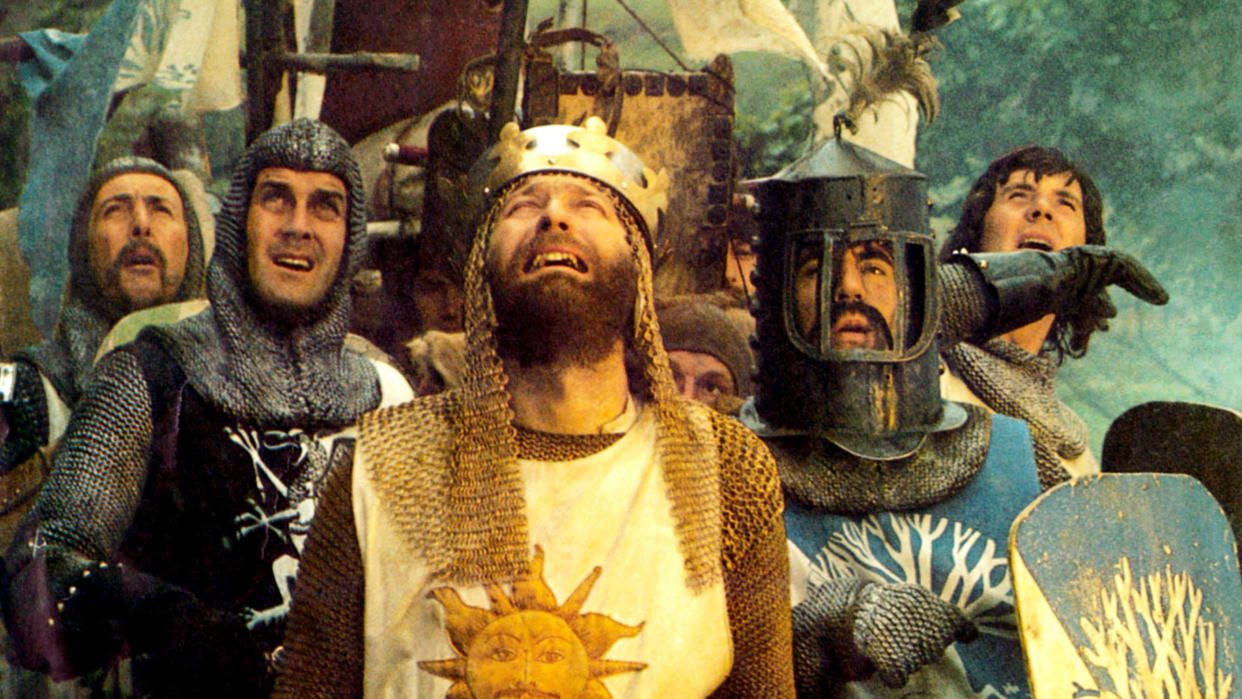 'Monty Python and the Holy Grail', lobbycard from 1975. (Photo by LMPC via Getty Images)