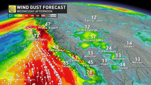 BC wind gust forecast Dec 27 2023