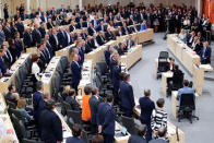 Members of the Parliament stand during a session of the Parliament in Vienna, Austria May 27, 2019. REUTERS/Lisi Niesner