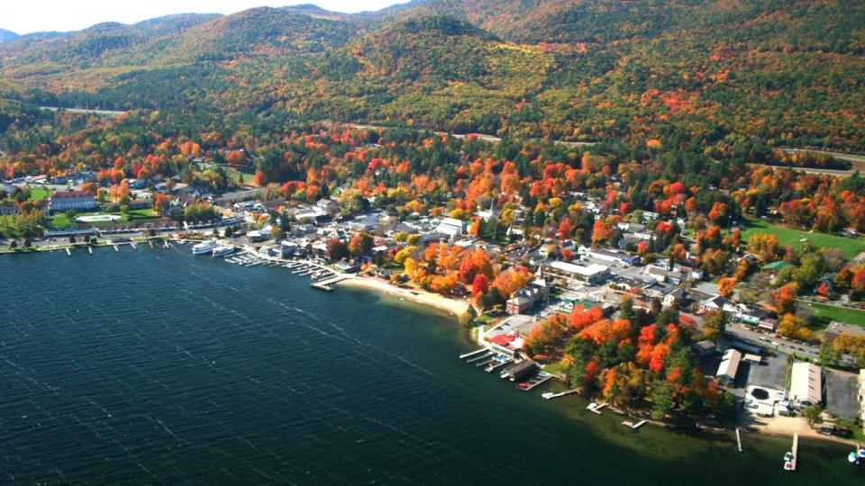 lake george village peak  fall foliage