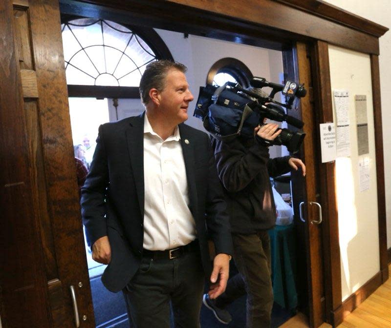 Gov. Chris Sununu, seen voting in Newfields Tuesday, Nov. 8, 2022, when he was reelected, on Tuesday, Feb. 14, 2023, introduced his new two-year budget proposal.