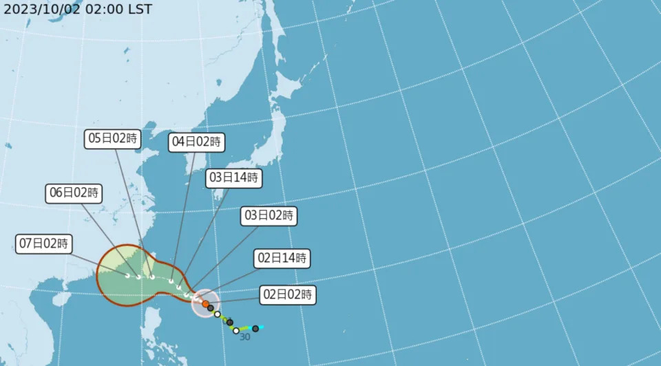 路徑潛勢預報。（圖取自中央氣象署網站）