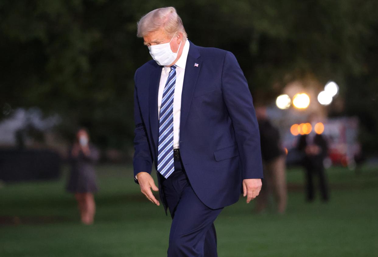 US President Donald Trump returns to the White House from Walter Reed National Military Medical Centre on 5 October 05, 2020 in Washington, DC (Getty Images)