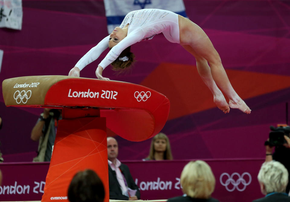 <b>McKayla Maroney</b><br> Maroney's Olympic journey has wavered from the glory of sticking a near-perfect vault at the team final to the grief of falling during her individual vault performance. But before both of those vaults, Maroney executed her usual routine: she steps on the runway and slides back on her left foot, as if loading a spring, before starting her run. (Photo by Ezra Shaw/Getty Images)