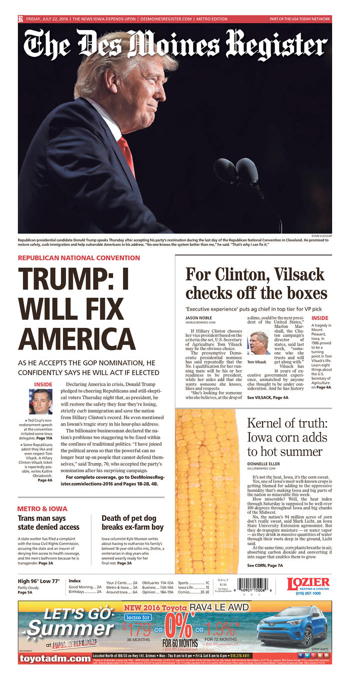 <p>Published in Des Moines, Iowa USA. (newseum.org)</p>