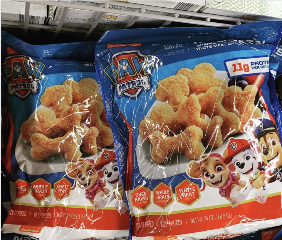 <p>Even the pickiest of eaters will love these <em>Paw Patrol</em>-shaped chicken nuggets. They're made with white meat and. whole grain bread crumbs, and are oven-baked once so all you have to do is heat them up thoroughly before serving. </p>
