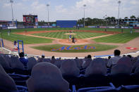 Washington Nationals starting pitcher Jon Lester throws during the first inning of a spring training baseball game against the New York Mets, Thursday, March 18, 2021, in Port St. Lucie, Fla. (AP Photo/Lynne Sladky)