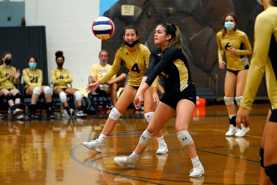 Bergen Tech libero Bryanna Purisma prepares to bump the ball. Clifton defeated Bergen Tech in Big North Liberty Division girls volleyball, 25-22, 25-19, on Monday, Sept. 27, 2021, in Hackensack.