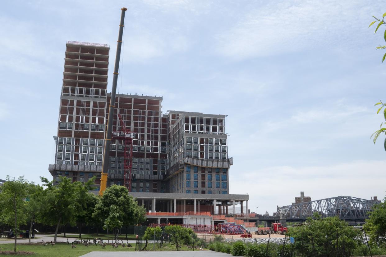 During the topping off ceremony to the Universal Hip Hop Museum Wednesday, May 25, 2022 in The Bronx, New York. 