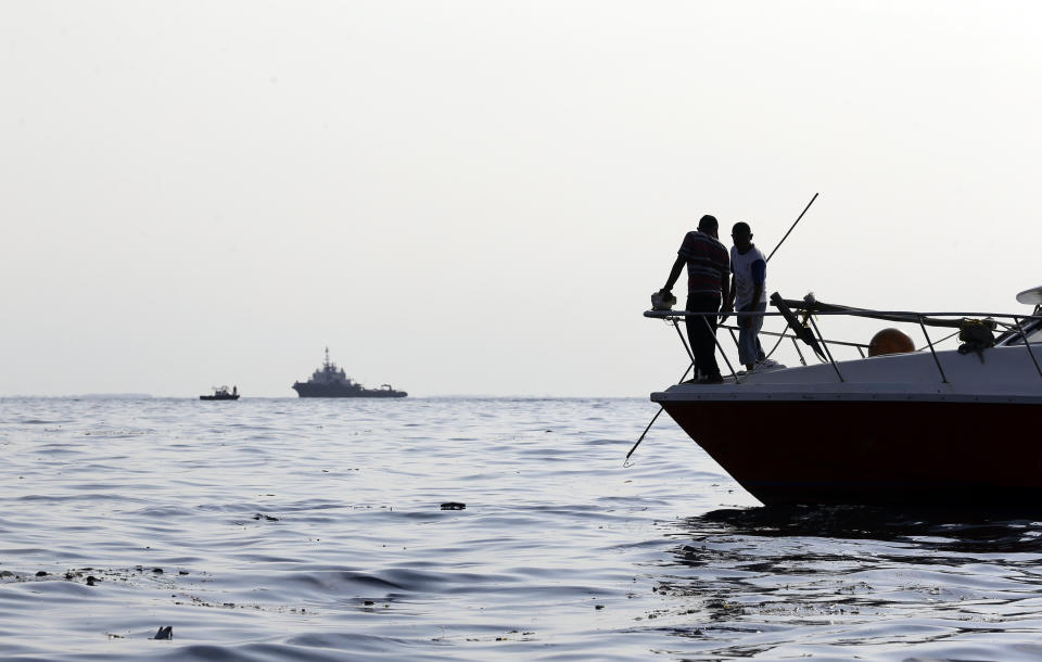 Rescuers search for victims of Lion Air passenger jet that crashed in the waters of Ujung Karawang, West Java, Indonesia, Monday, Oct. 29, 2018. A Lion Air flight crashed into the sea just minutes after taking off from Indonesia's capital on Monday in a blow to the country's aviation safety record after the lifting of bans on its airlines by the European Union and U.S. (AP Photo/Achmad Ibrahim)