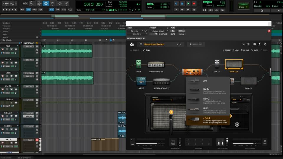 Screenshot of Positive Grid BIAS FX 2 cabinet and mic section