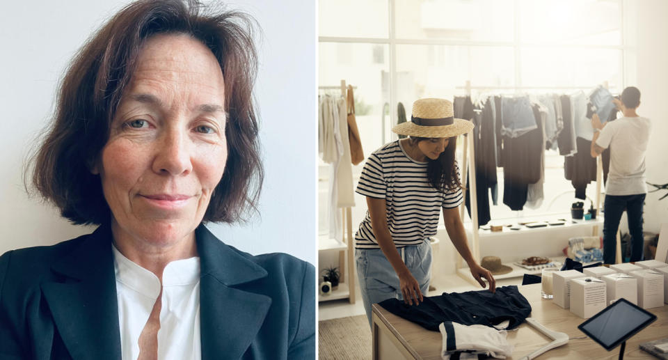 Professor Jeannie Paterson (left) and shoppers browsing in a store (right).