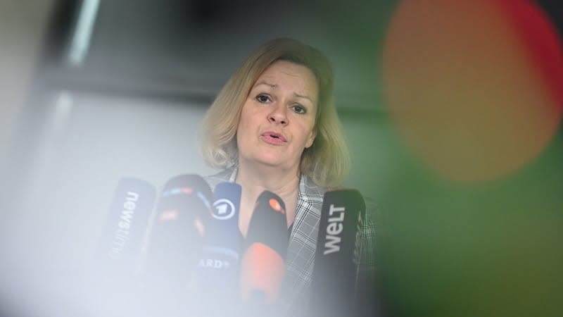 German Minister of the Interior and Home Affairs Nancy Faeser gives a press statement after the plenary session of the German Bundestag. Britta Pedersen/dpa