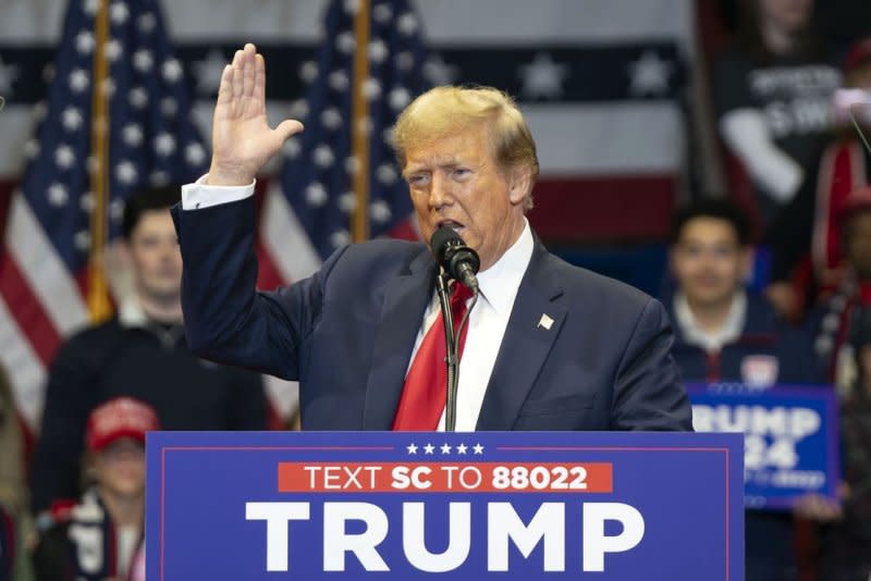 Former President Donald Trump (pictured in South Carolina earlier this month) traveled to the U.S.-Mexico border as he aims to keep immigration at the forefront of the discussion leading into the 2024 presidential election. Photo by Bonnie Cash/UPI