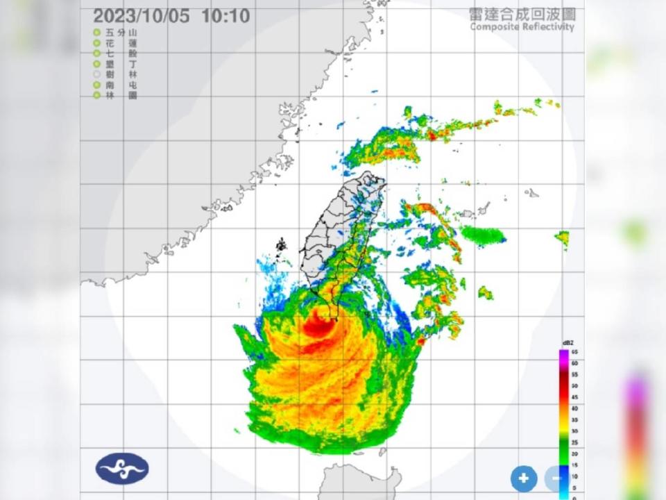 小犬颱風中心登陸時，風雨最強的回波剛好都在海上。（圖：中央氣象署官網）