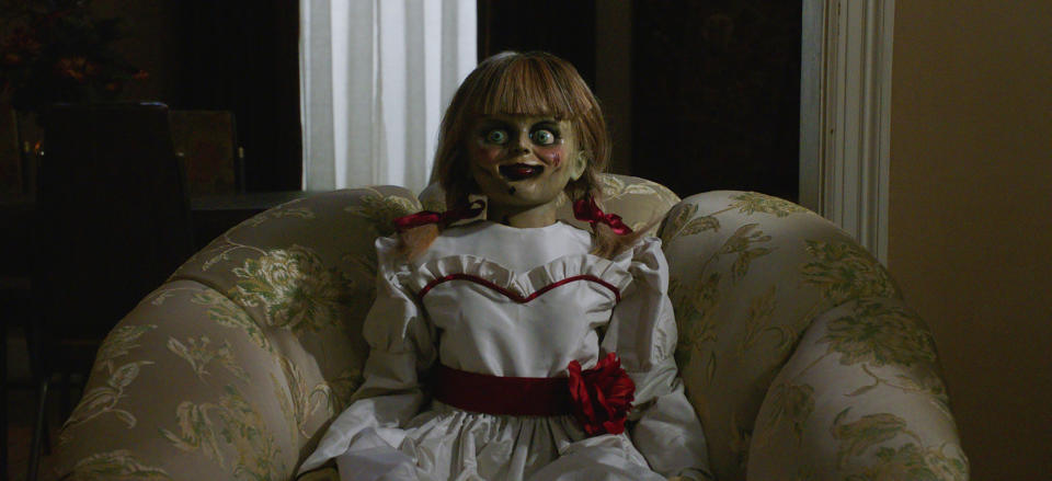 This image released by Warner Bros. Pictures shows a scene from the horror film, "Annabelle Comes Home." (Warner Bros. Pictures via AP)