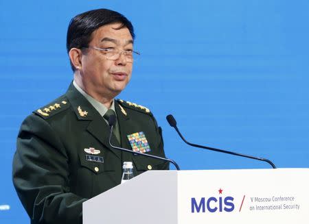Chinese Defence Minister Chang Wanquan delivers a speech as he attends the 5th Moscow Conference on International Security (MCIS) in Moscow, Russia, April 27, 2016. REUTERS/Sergei Karpukhin
