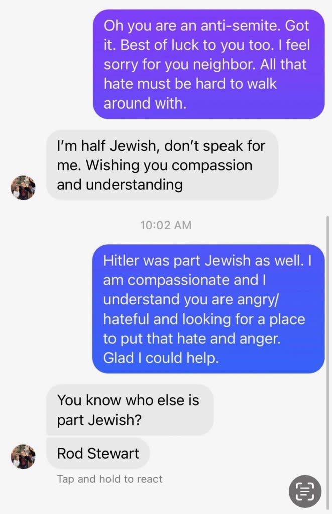 More screenshots from the text exchange. FaceBook