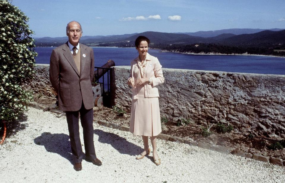 Giscard d'Estaing with his wife Anne-Aymone on holiday at the Fort de Brégançon, the official retreat of the President of the Republic - AFP via Getty Images