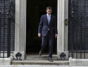 Britain's Foreign Secretary Jeremy Hunt leaves 10 Downing Street, following a meeting held over British oil tanker Stena Impero which was captured by Iran, Saturday July 20, 2019. Hunt has said Britain's response to Iran's seizure of a British-flagged ship in the Strait of Hormuz "will be considered but robust."(Aaron Chown/PA via AP)