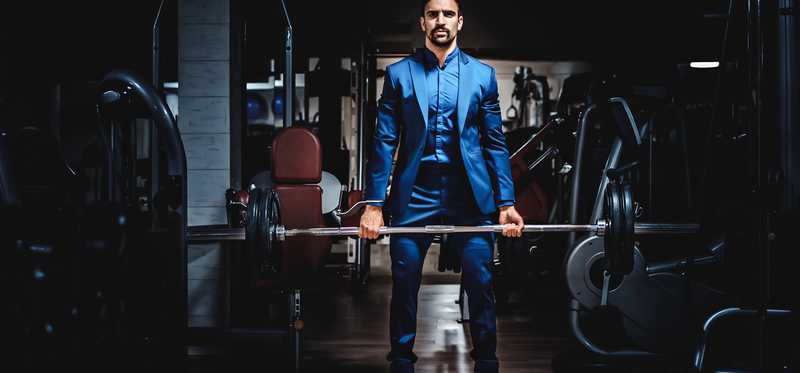 Man in a suit lifting weights.