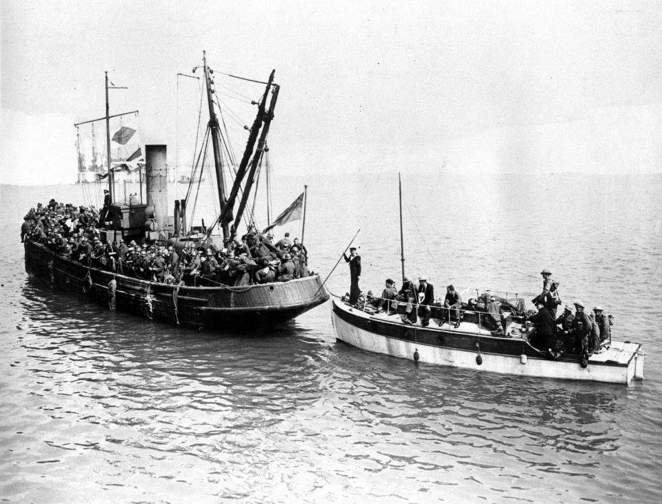 Two of the many small boats which helped to bring the Allied troops in the emergency evacuation across the English Channel from Dunkirk, France, are shown on June 4, 1940 in World War II.