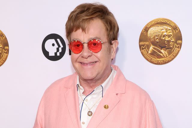 <p>Kevin Mazur/Getty Images</p> Elton John on March 20, 2024