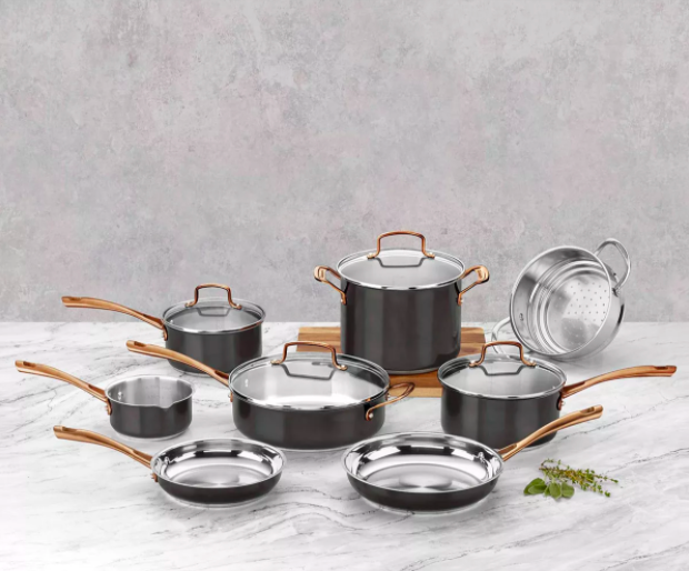 Onyx Black and Rose Gold 12-Pc Cookware Set