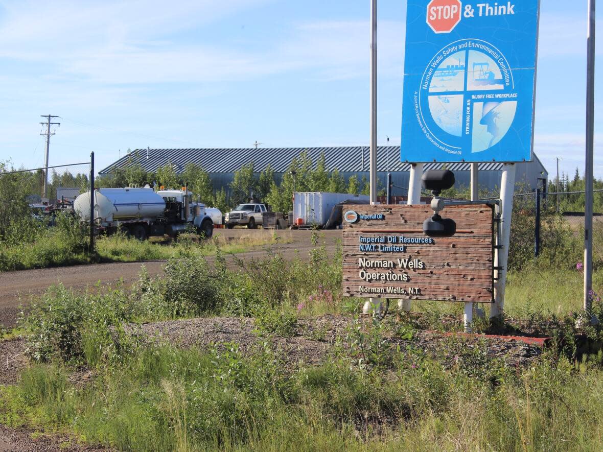 The Norman Wells Imperial Oil plant in July 2022. A spill involving produced water at the plant has staff investigating whether it has entered the Mackenzie River or not.  (Liny Lamberink/CBC - image credit)