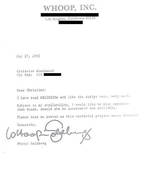 By the early 1990's, Mark Olmsted's screenwriting career seemed to be taking off. He says that Whoopi Goldberg provided this letter as evidence of her interest in one of his scripts. But the director attached to the project died less than two months later.