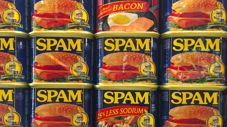 stacked Spam cans