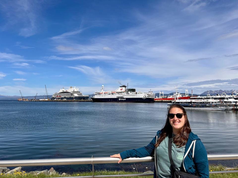 Standing at the port with the Ocean Endeavour.