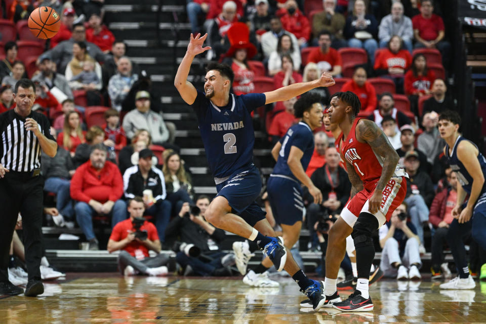 Jan 28, 2023; Las Vegas, Nevada, USA; Nevada Wolf Pack guard Jarod Lucas (2) misses a pass against against the UNLV Runnin' Rebels at Thomas & Mack Center. Mandatory Credit: Candice Ward-USA TODAY Sports